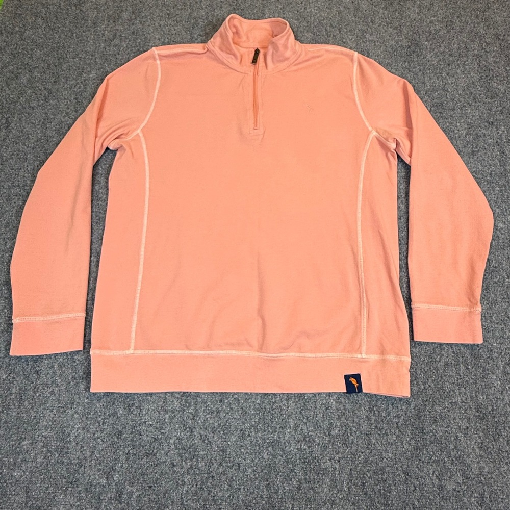 Margaritaville Island Reserve Mens Medium Coral Pink 1/4 Zip Cotton Pullover